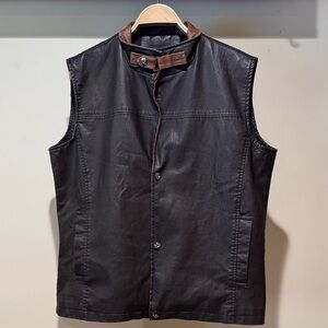 Men's Brown Leather Vest with Tan Accents